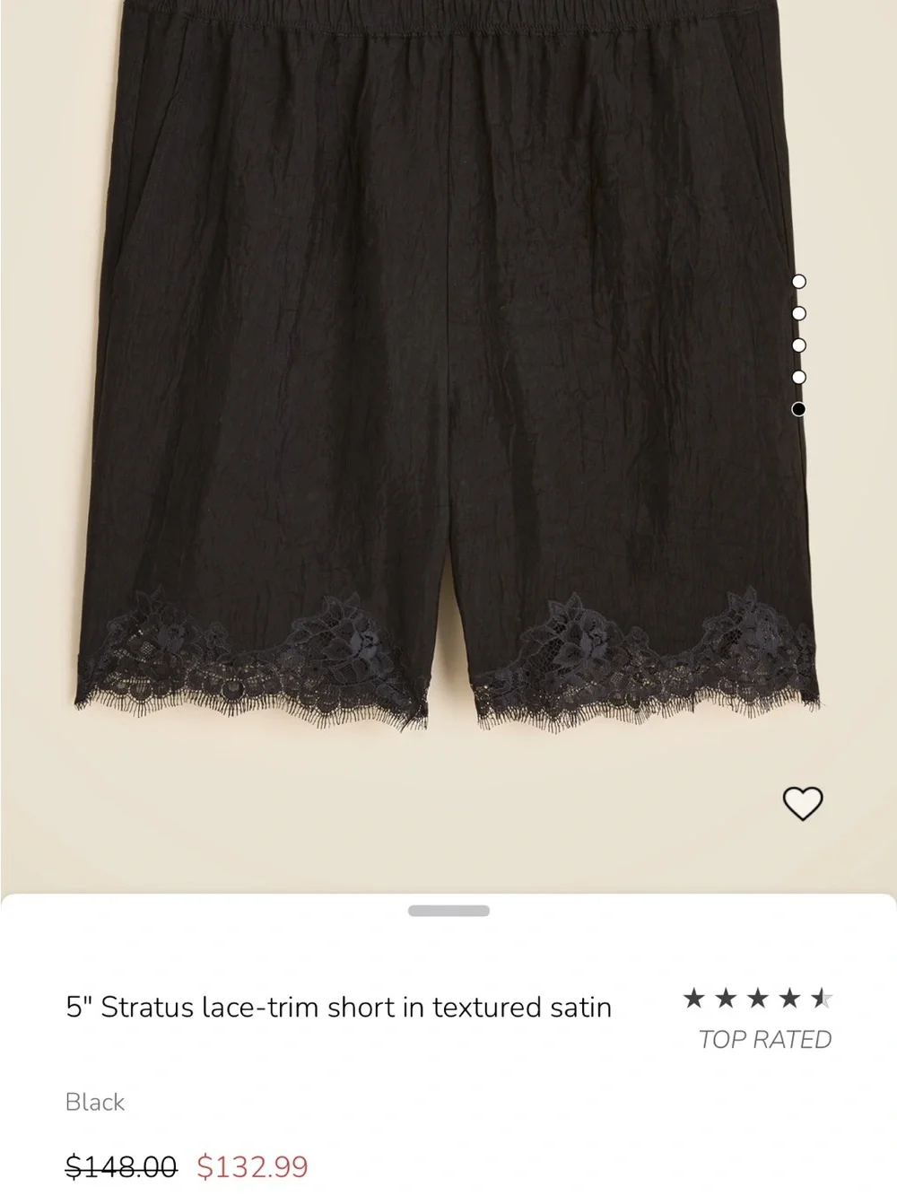 NWT J. Crew 5” Stratus Lace-Trim Satin Black Shorts